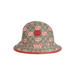 Gucci GG Supreme Canvas Cherry Bucket Hat - Brown, Red & White